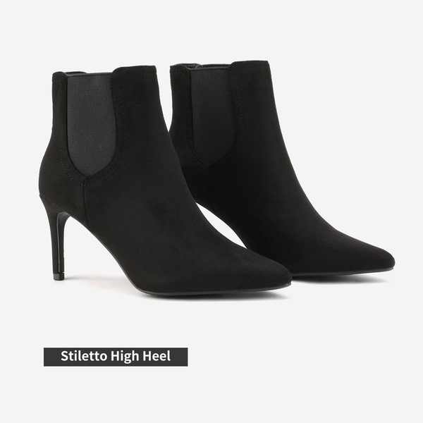 Pointed Toe Stiletto Chelsea Ankle Booties - BLACK SUEDE - 5